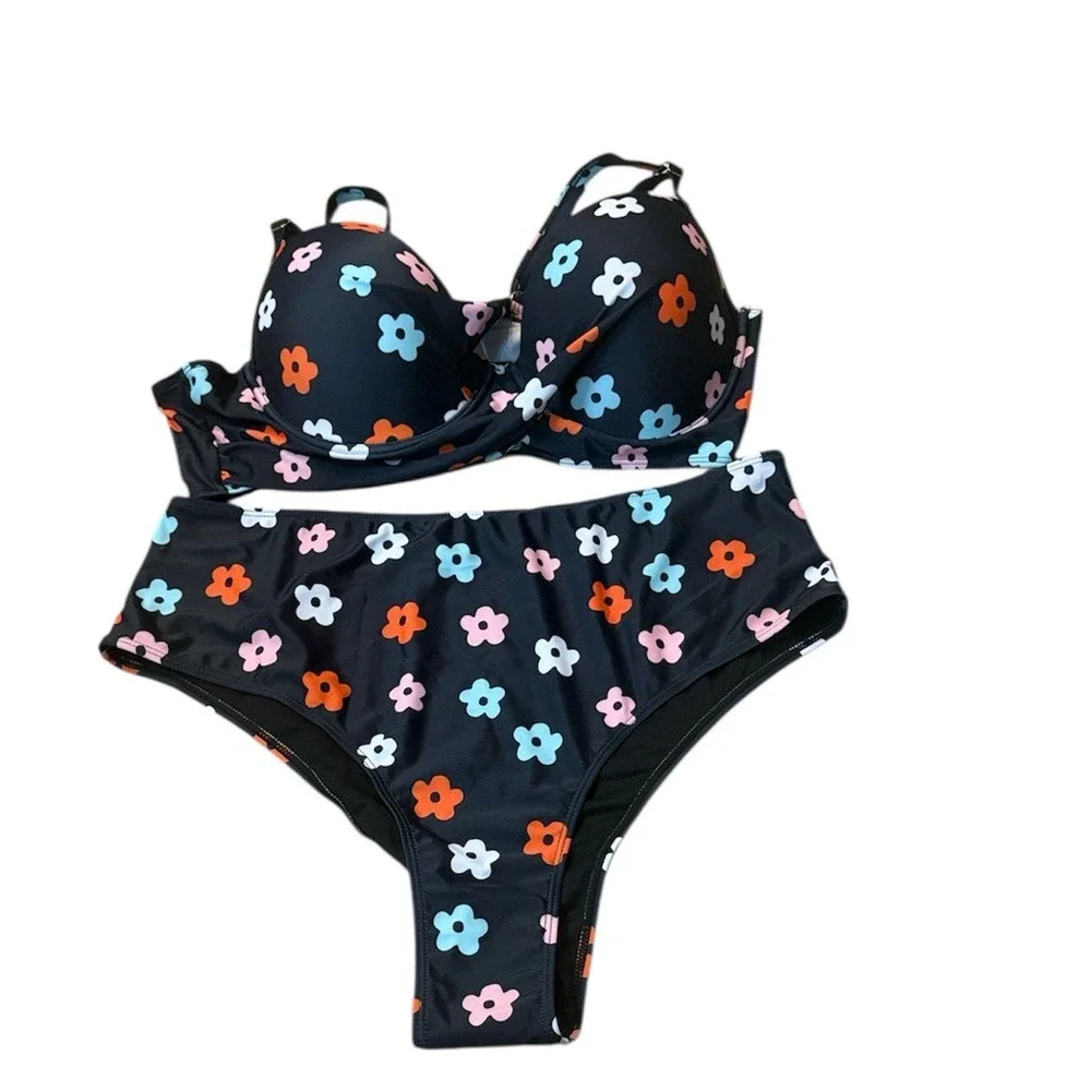 SHEIN Black Floral Bikini 3 piece Set Size 3XL‎